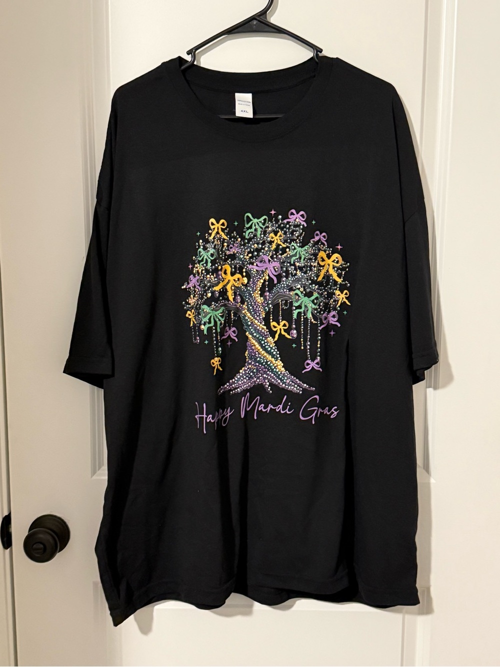 Black Mardi Gras Graphic Tee with Colorful Tree